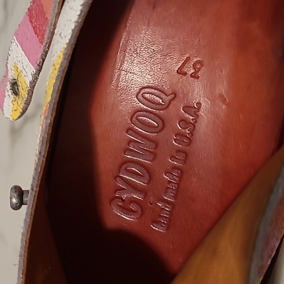 CYDWOQ Colorful Leather Peep Toe Flats Women's EU 37 US 6.5-7 Artsy Quirky Boho - Picture 10 of 16